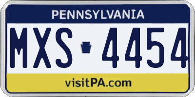 PA license plate MXS4454