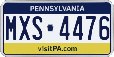 PA license plate MXS4476