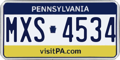PA license plate MXS4534