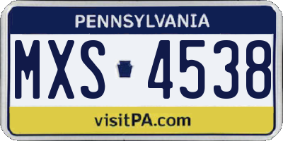PA license plate MXS4538