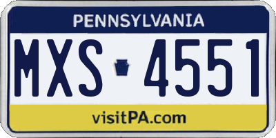 PA license plate MXS4551