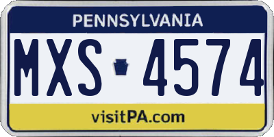 PA license plate MXS4574