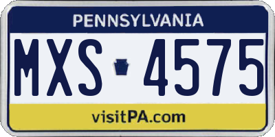 PA license plate MXS4575
