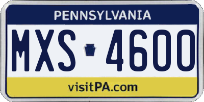 PA license plate MXS4600