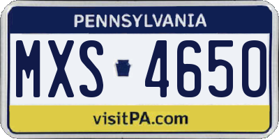 PA license plate MXS4650