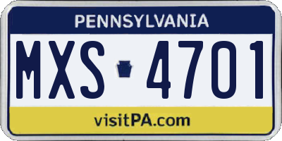 PA license plate MXS4701