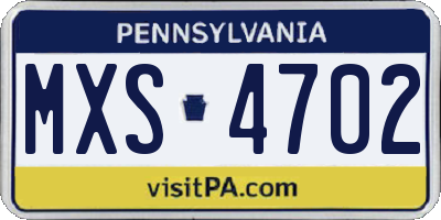 PA license plate MXS4702