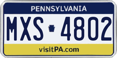 PA license plate MXS4802