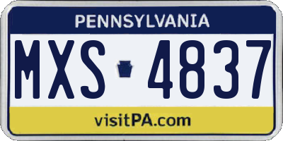 PA license plate MXS4837
