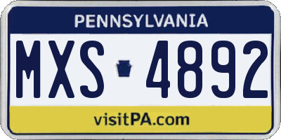 PA license plate MXS4892