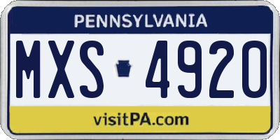 PA license plate MXS4920
