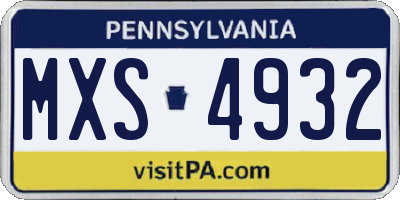 PA license plate MXS4932