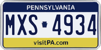 PA license plate MXS4934