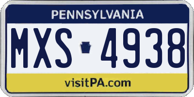 PA license plate MXS4938