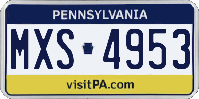 PA license plate MXS4953