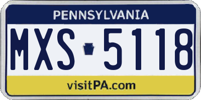 PA license plate MXS5118