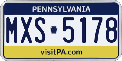 PA license plate MXS5178