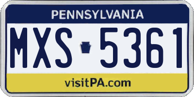 PA license plate MXS5361
