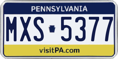 PA license plate MXS5377
