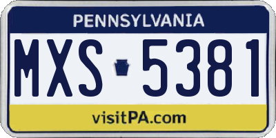 PA license plate MXS5381