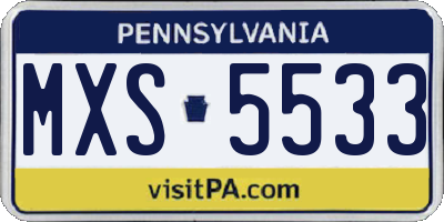 PA license plate MXS5533