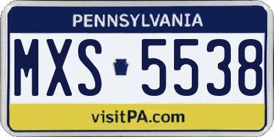 PA license plate MXS5538