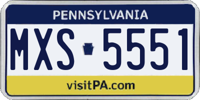 PA license plate MXS5551