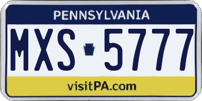 PA license plate MXS5777