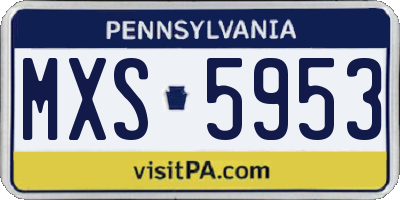 PA license plate MXS5953