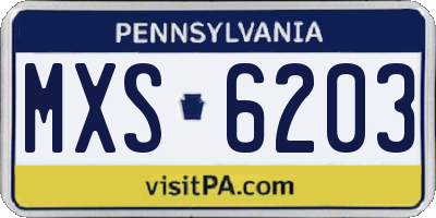 PA license plate MXS6203