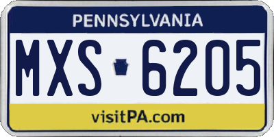 PA license plate MXS6205