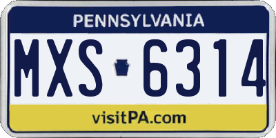 PA license plate MXS6314
