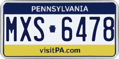 PA license plate MXS6478
