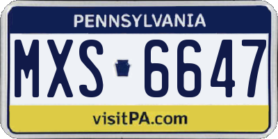 PA license plate MXS6647