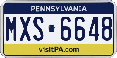 PA license plate MXS6648