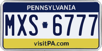 PA license plate MXS6777