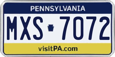 PA license plate MXS7072