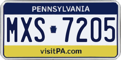 PA license plate MXS7205