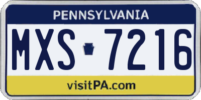 PA license plate MXS7216