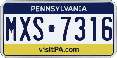 PA license plate MXS7316
