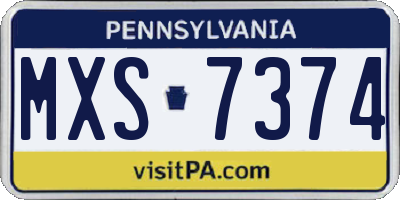 PA license plate MXS7374
