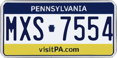 PA license plate MXS7554