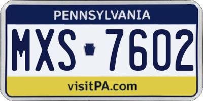 PA license plate MXS7602