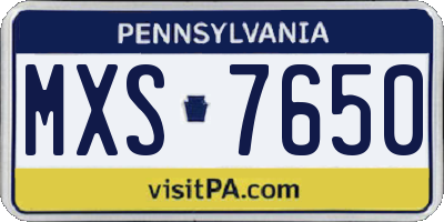 PA license plate MXS7650