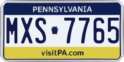 PA license plate MXS7765