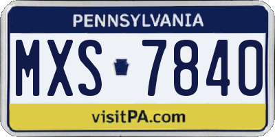 PA license plate MXS7840