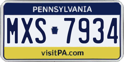 PA license plate MXS7934