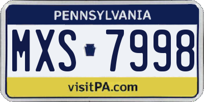 PA license plate MXS7998