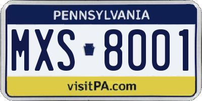 PA license plate MXS8001