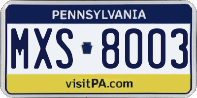 PA license plate MXS8003